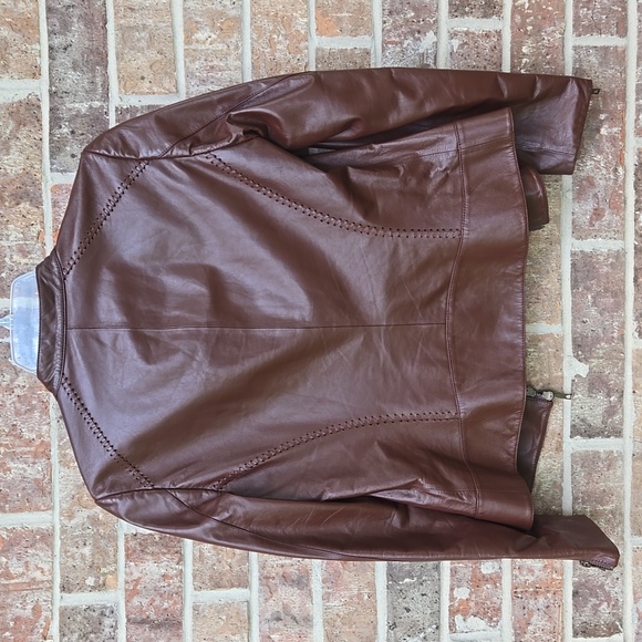 Lafayette 148 New York Brown Leather Jacket Fitted Silhouette Design Size 4 - Picture 3 of 7